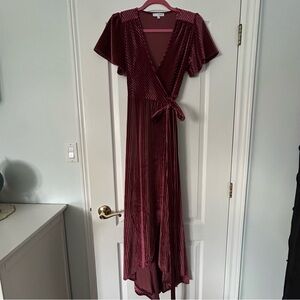 Baltic Born Burgundy Velvet Stripe Wrap Dress
